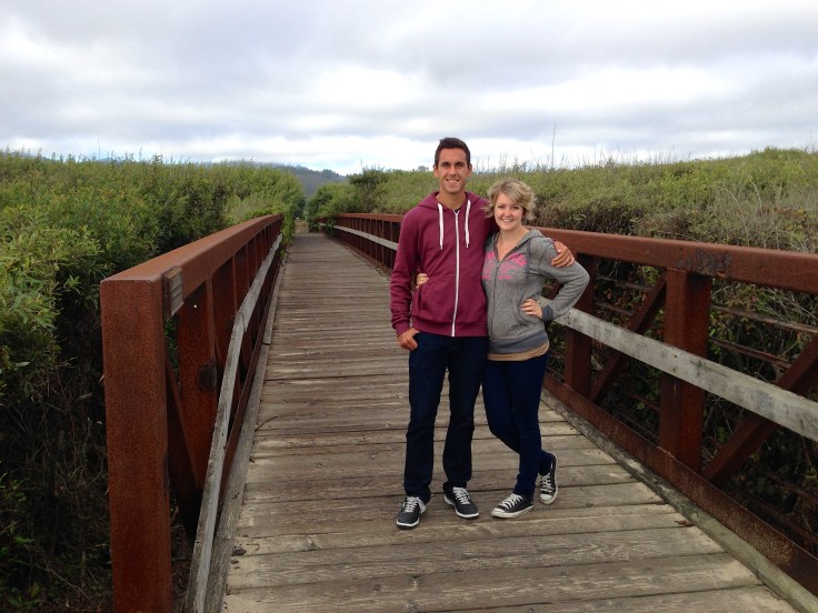 Kay and Alejandro walking on bike trail at Half Moon Bay State Beach